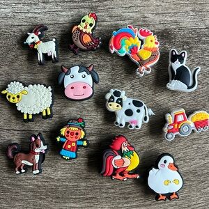 Jibbitz. On the Farm. Set of 12. Fits Crocs and similar. 🐈🪿🐑🐄